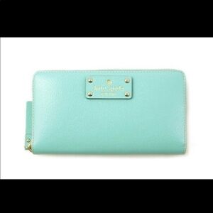 Authentic Kate Spade Teal Zip Wallet 100% Cow Leather Designer Clean Inside EUC